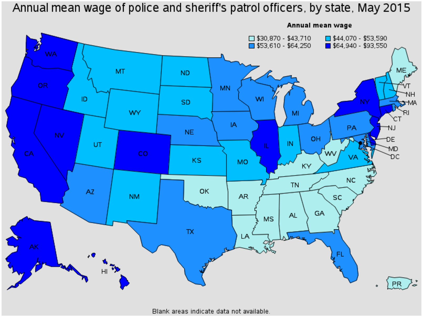 Central police officer average salary by state