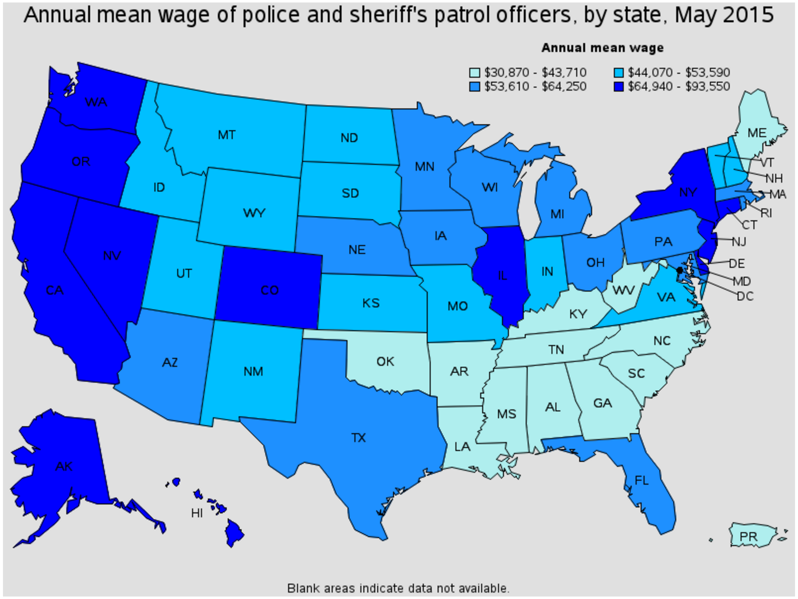 Salem police officer average salary by state